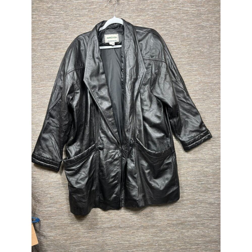 Vintage Fitz-Wright Genuine Leather Coat Jacket Womens Size XL Black Button